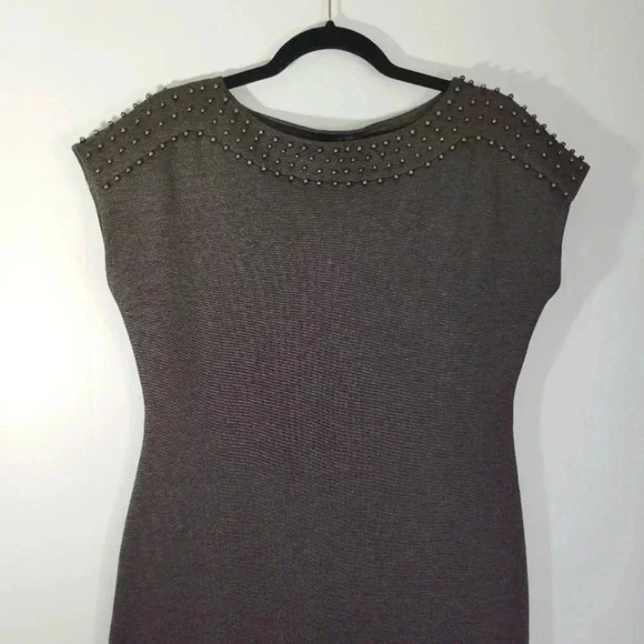 CLEARANCE Spense Minidress Beaded Collar Dress Charcoal Grey 8P - Picture 4 of 11
